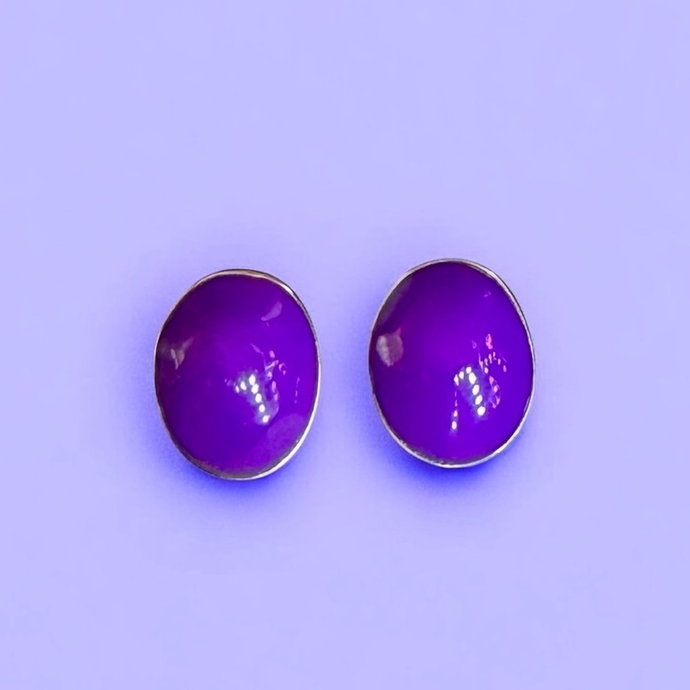 925 Mexico Purple Agate Cabochon Stud Earrings - Picture 2 of 5
